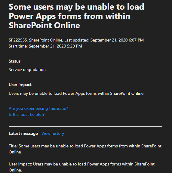 SharePoint Online PowerApps form not working.PNG